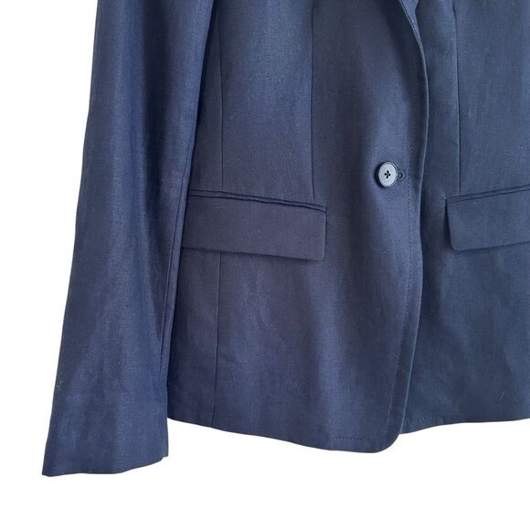J Crew Navy Blue 100% Linen One Button Structured Blazer Size 4 - Picture 4 of 7